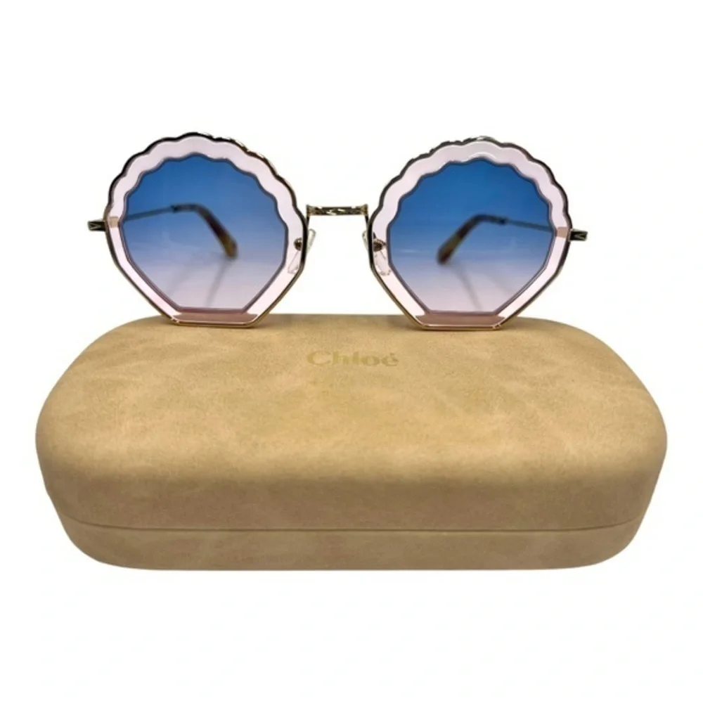 RARE Chloe Tally 56mm Scalloped Sunglasses Gold Pink Gradient Blue NWT